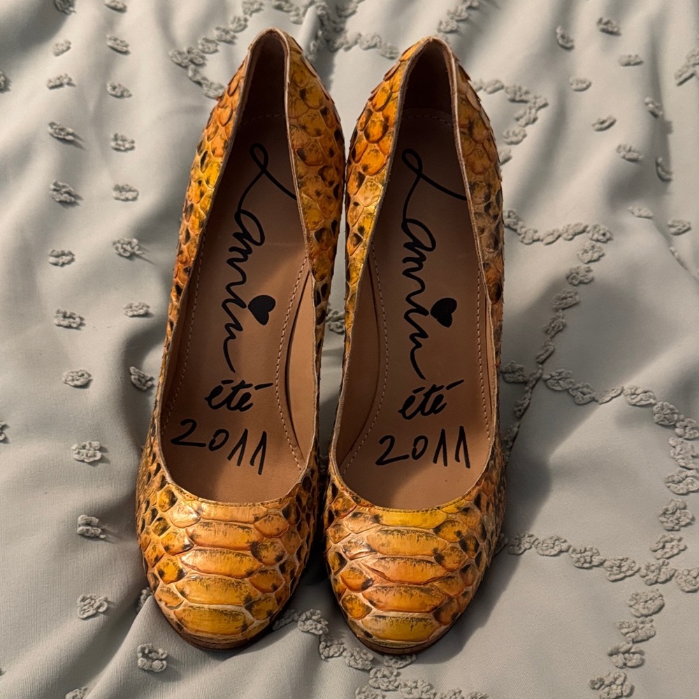 Lanvin Italian Snakeskin-Embossed Heels – Size 38.5 / Barely Worn